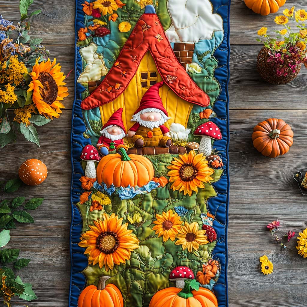 Woodland Gnome Trail Quilted Table Runner NCU0NT9137