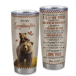 Personalized To My Granddaughter Tumbler From Grandma Grandpa Stainless Steel Cup This Old Bear Love You Granddaughter Birthday Gifts Gift