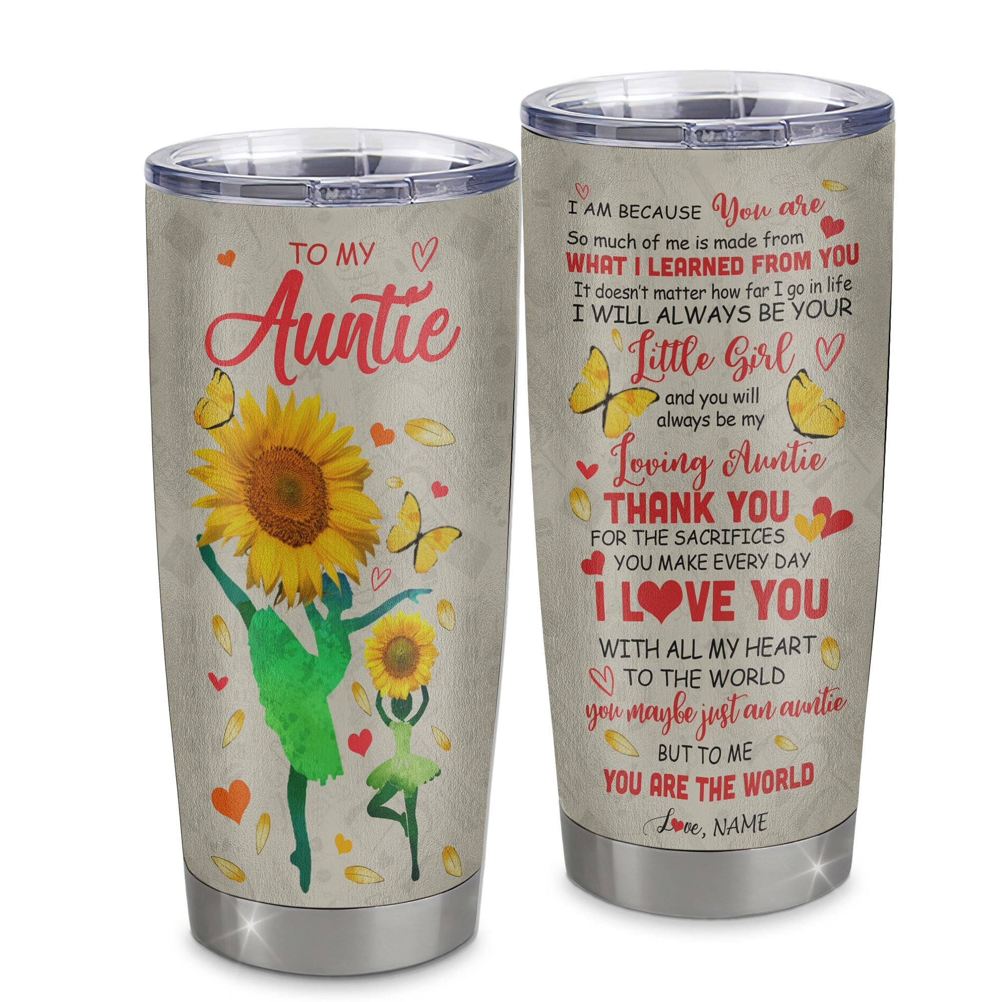 Personalized To My Auntie Tumbler From Niece Stainless Steel Cup Thank You Dancing Sunflower Auntie Birthday Mothers Day Thanksgiving Gift
