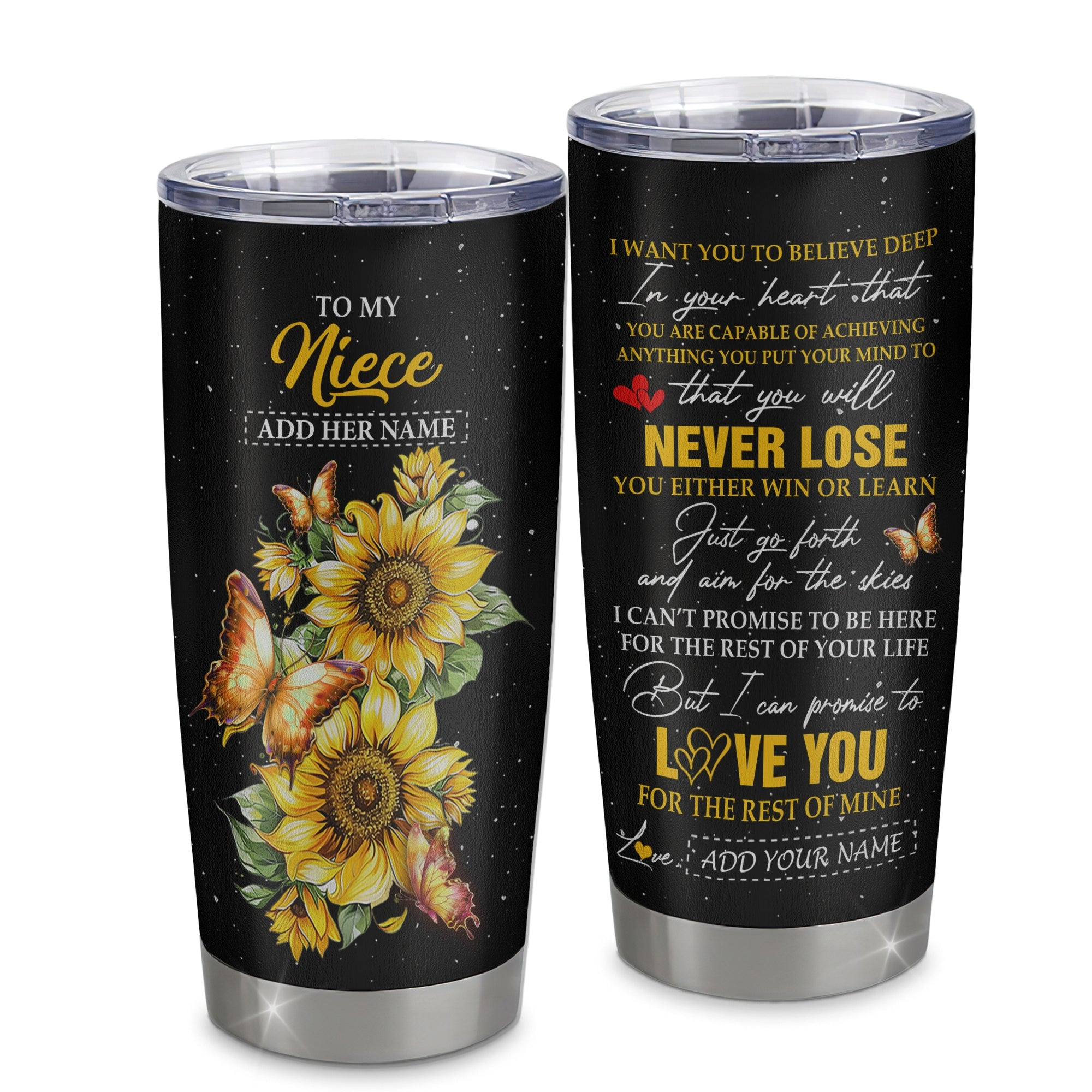 Personalized To My Niece Tumbler From Aunt Uncle Auntie You Will Never Lose Sunflower Niece Birthday Gifts Graduation Gift