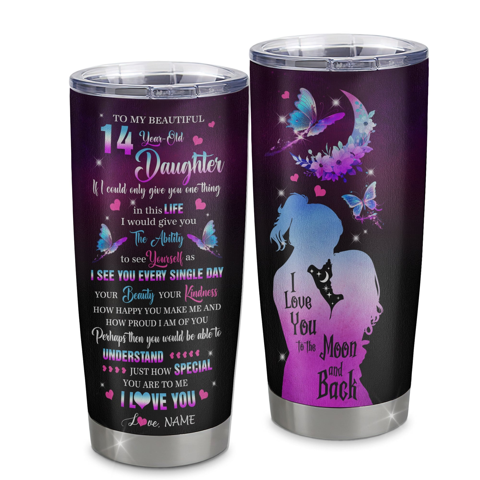 Personalized Sweet 14 Gifts For Girls Daughter Tumbler Stainless Steel Cup From Mom Butterfly Travel Mug Gift