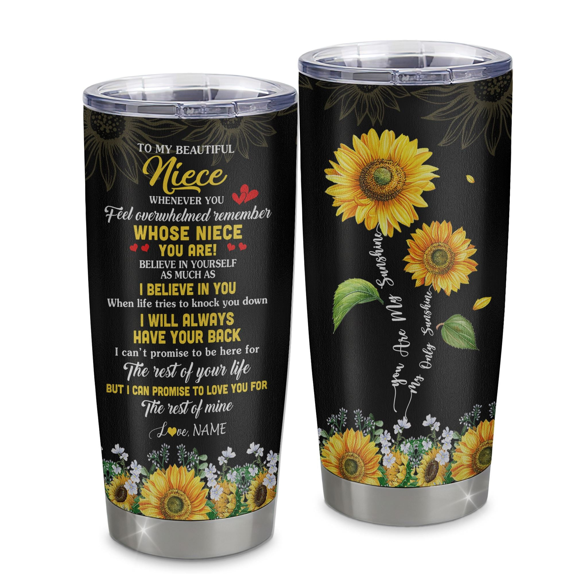 Personalized To My Niece Tumbler From Aunt Auntie Stainless Steel Cup Whenever You Feel Sunflower Niece Birthday Gifts Graduation Gift