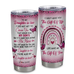 Personalized To My Daughter In Law Tumbler From Mother In Law Stainless Steel Cup Leopard Rainbow My Daughter In Heart Gift Birthday Gift