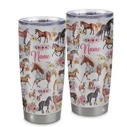 Personalized Horse Tumbler For Girl Kid Women Loves Horses Flower Floral For Daughter Niece Granddaughter Birthday Graduation Thanksgiving Gift