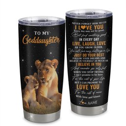 Personalized To My Goddaughter Tumbler From Aunt Stainless Steel Cup Live Laugh Love Lion Goddaughter Birthday Gifts Positive Graduation Gift