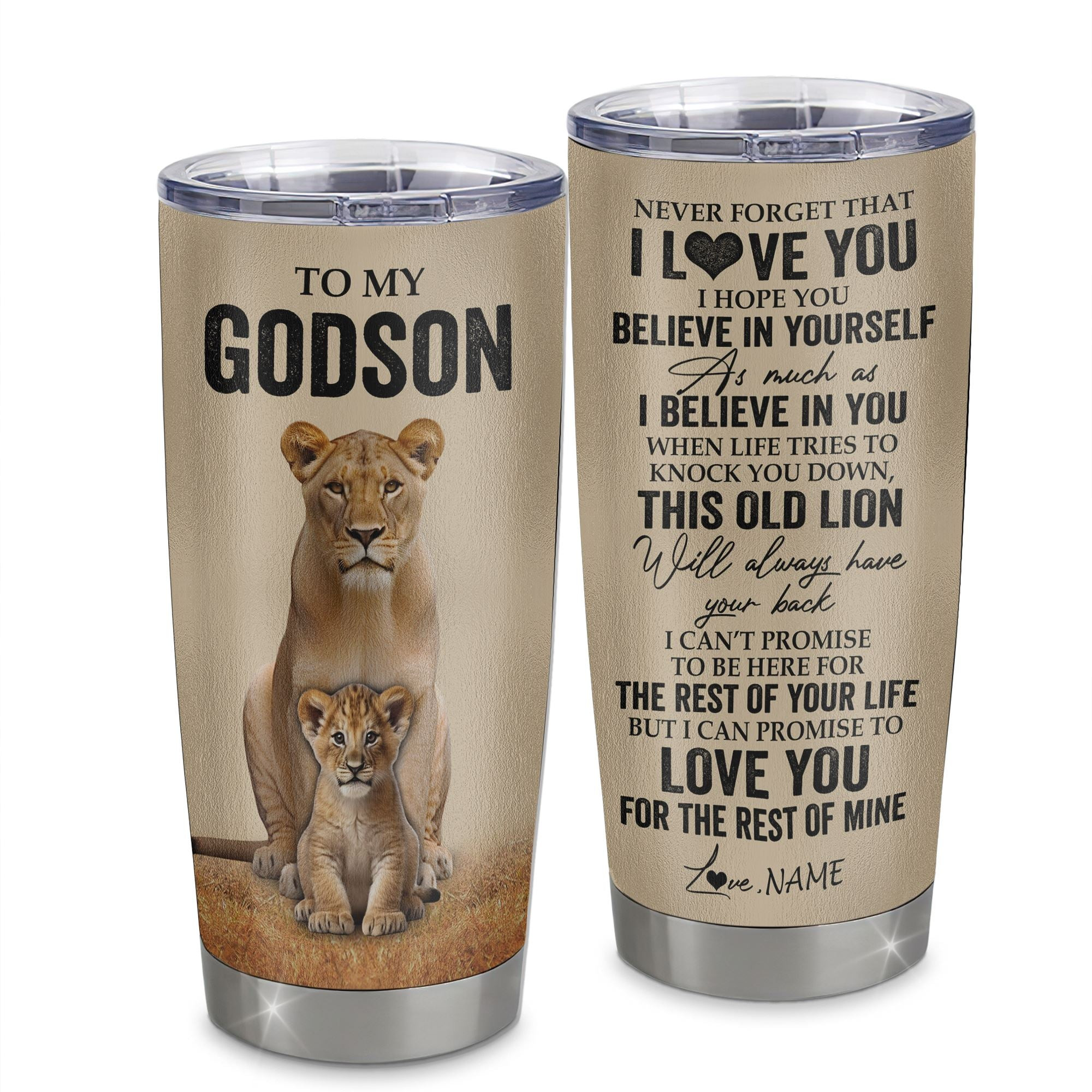 Personalized To My Godson Tumbler From Godmother Lion Stainless Steel Cup Never Forget That I Love You Godson Birthday Gifts Graduation Gift