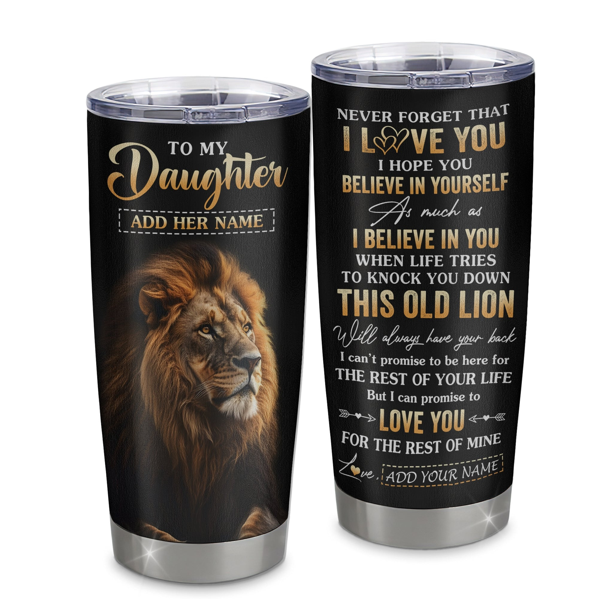 Personalized To My Daughter Gifts From Mom Mother Dad Father Tumbler Old Lion Love You Daughter Birthday Gifts Graduation Gift