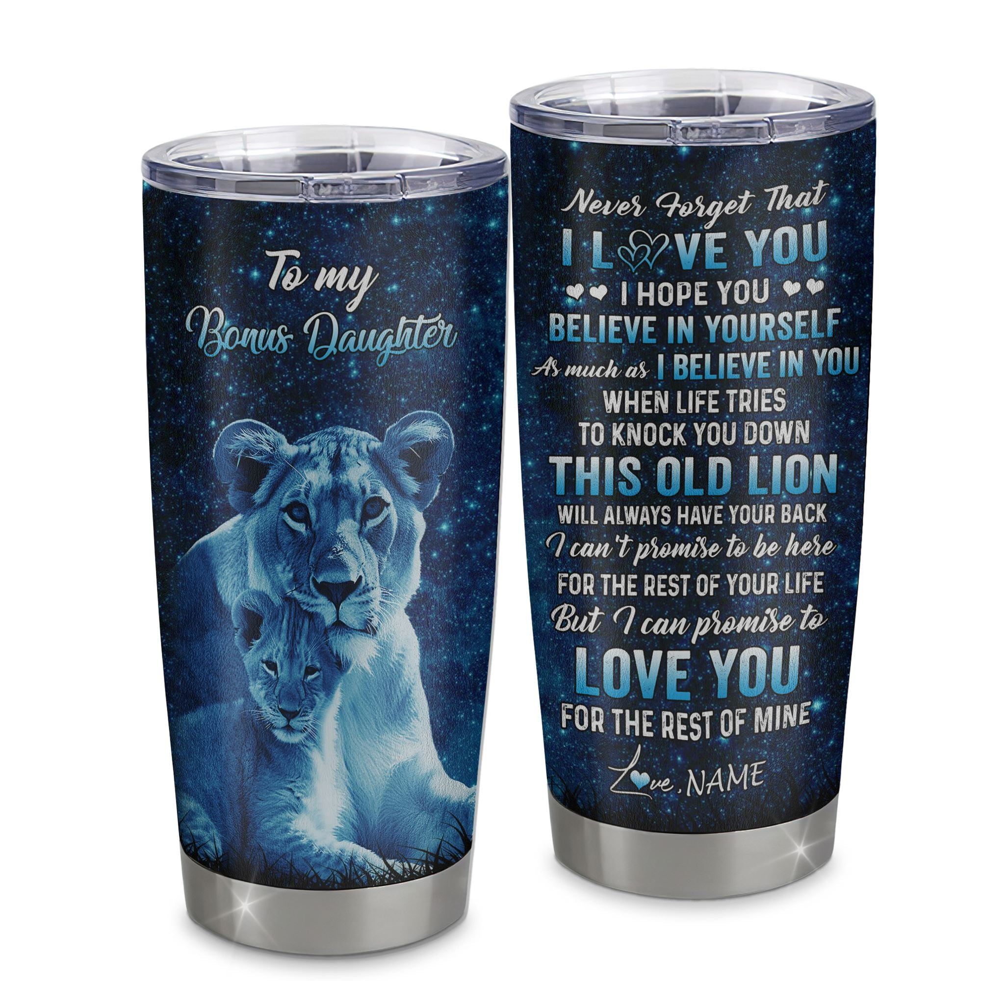 Personalized To My Bonus Daughter Tumbler From Stepmother Stainless Steel Cup This Old Lion Love You Stepdaughter Birthday Graduation Gift