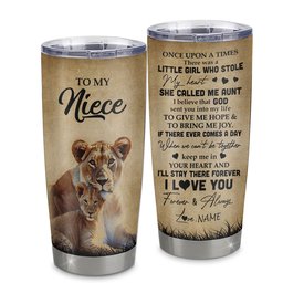Personalized To My Niece Lion Tumbler From Aunt Auntie Stainless Steel Cup I'll Stay There Forever Niece Birthday Graduation Gift