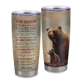 Personalized To My Grandson I Love You Forever Tumbler From Grandma Grandpa Stainless Steel Cup Bear Grandson Birthday Gifts Graduation Gift