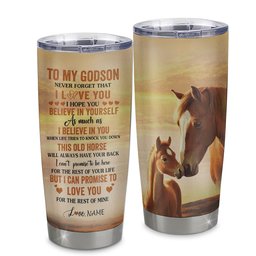 Personalized To My Godson Tumbler From Godmother Aunt Uncle Stainless Steel Cup This Old Horse Love You Godson Birthday Gifts Graduation Gift
