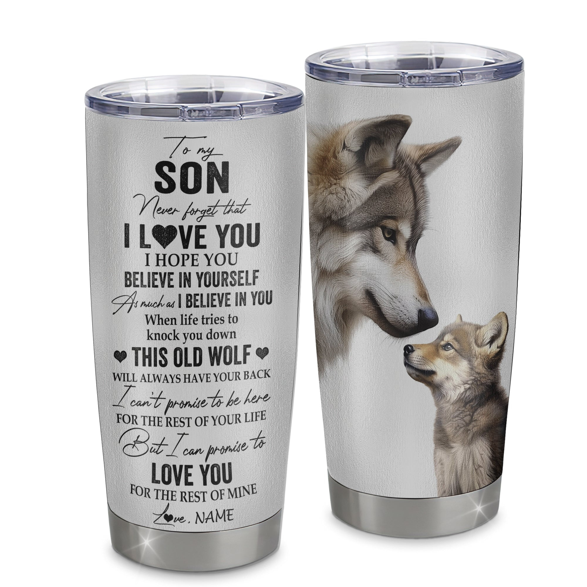 Personalized To My Son Tumbler From Mom Dad Father Mother Stainless Steel Cup This Old Wolf Love You Son Birthday Graduation Gift