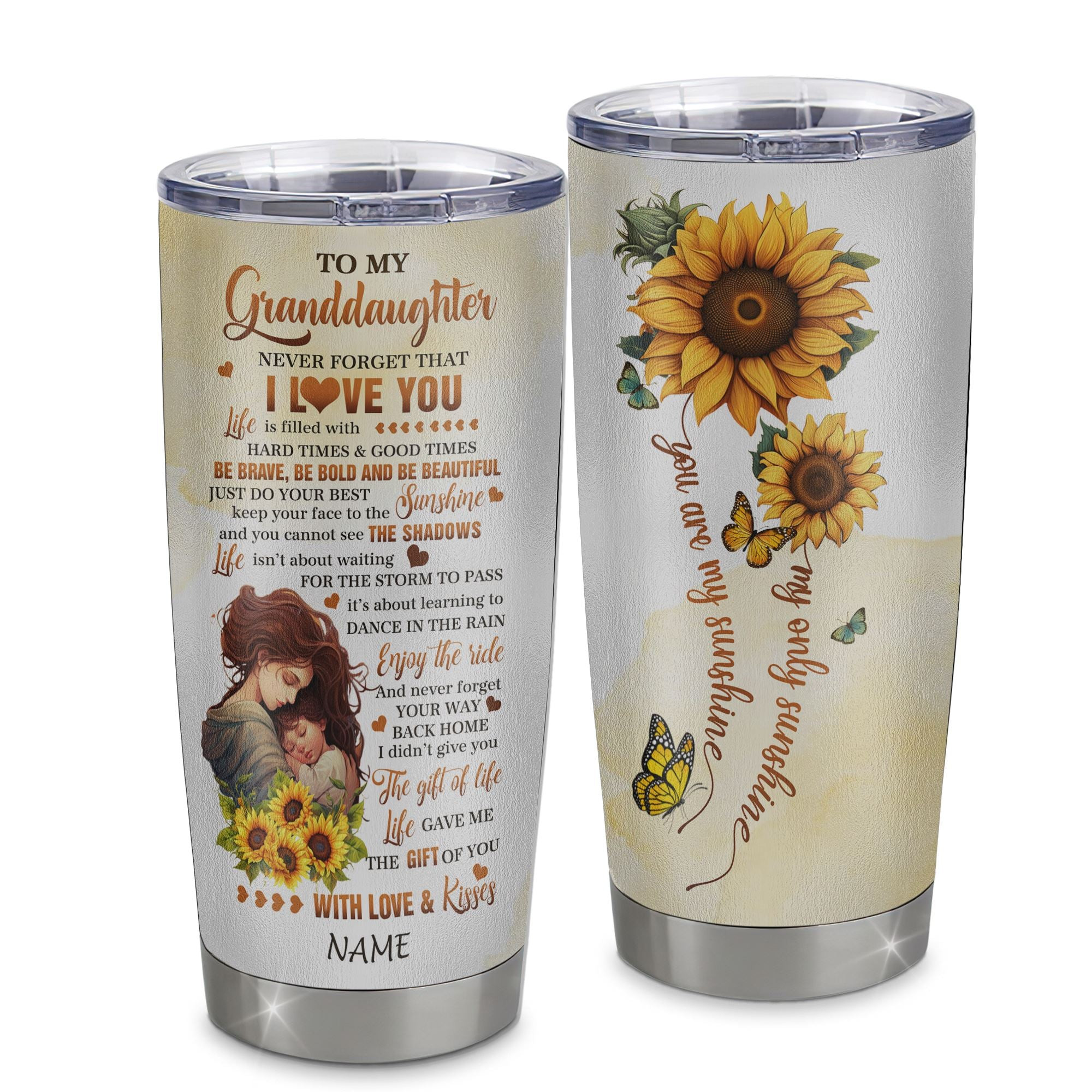 Personalized To My Granddaughter Tumbler From Grandma Stainless Steel Cup Sunflower Never Forget That I Love You Granddaughter Birthday Gift