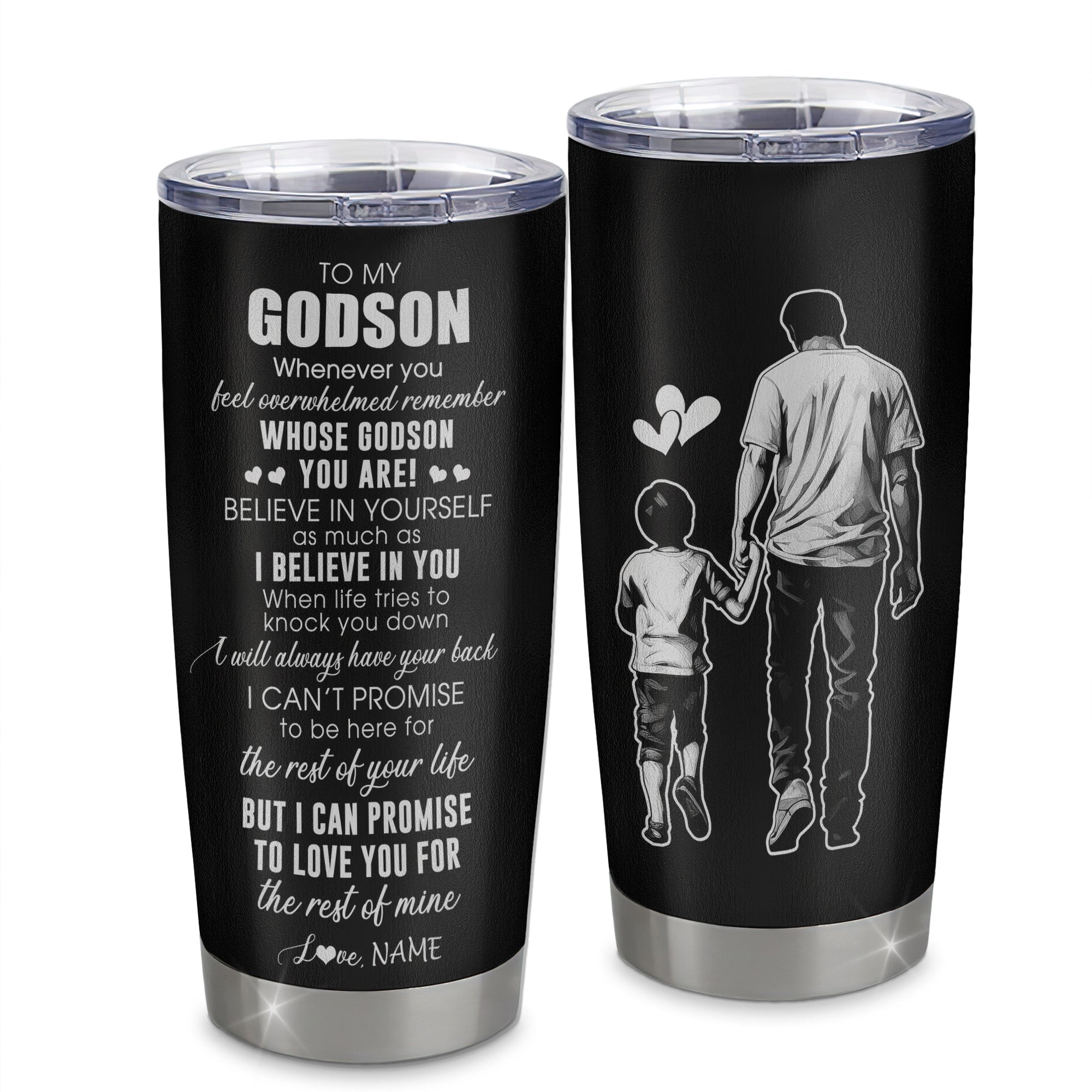 Personalized To My Godson Tumbler From Godfather Stainless Steel Cup Whenever You Feel Overwhelmed Godson Birthday Graduation Gift