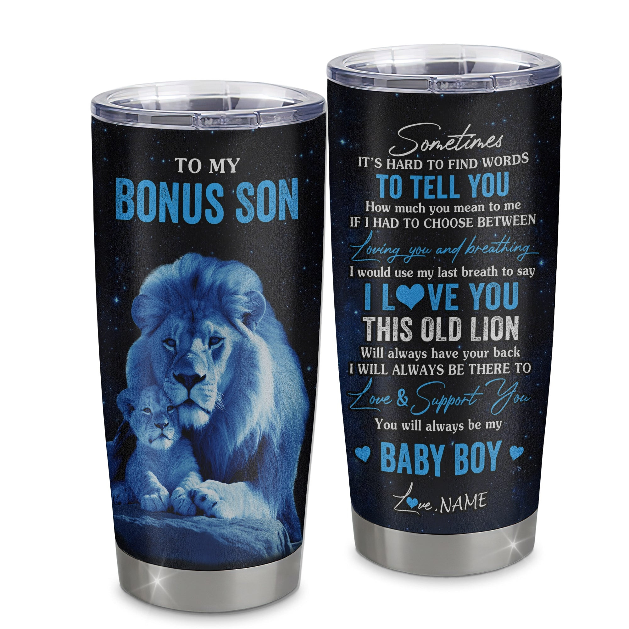 Personalized To My Bonus Son Tumbler From Stepfather Stainless Steel Cup I Love You This Old Lion Stepson Birthday Graduation Gift
