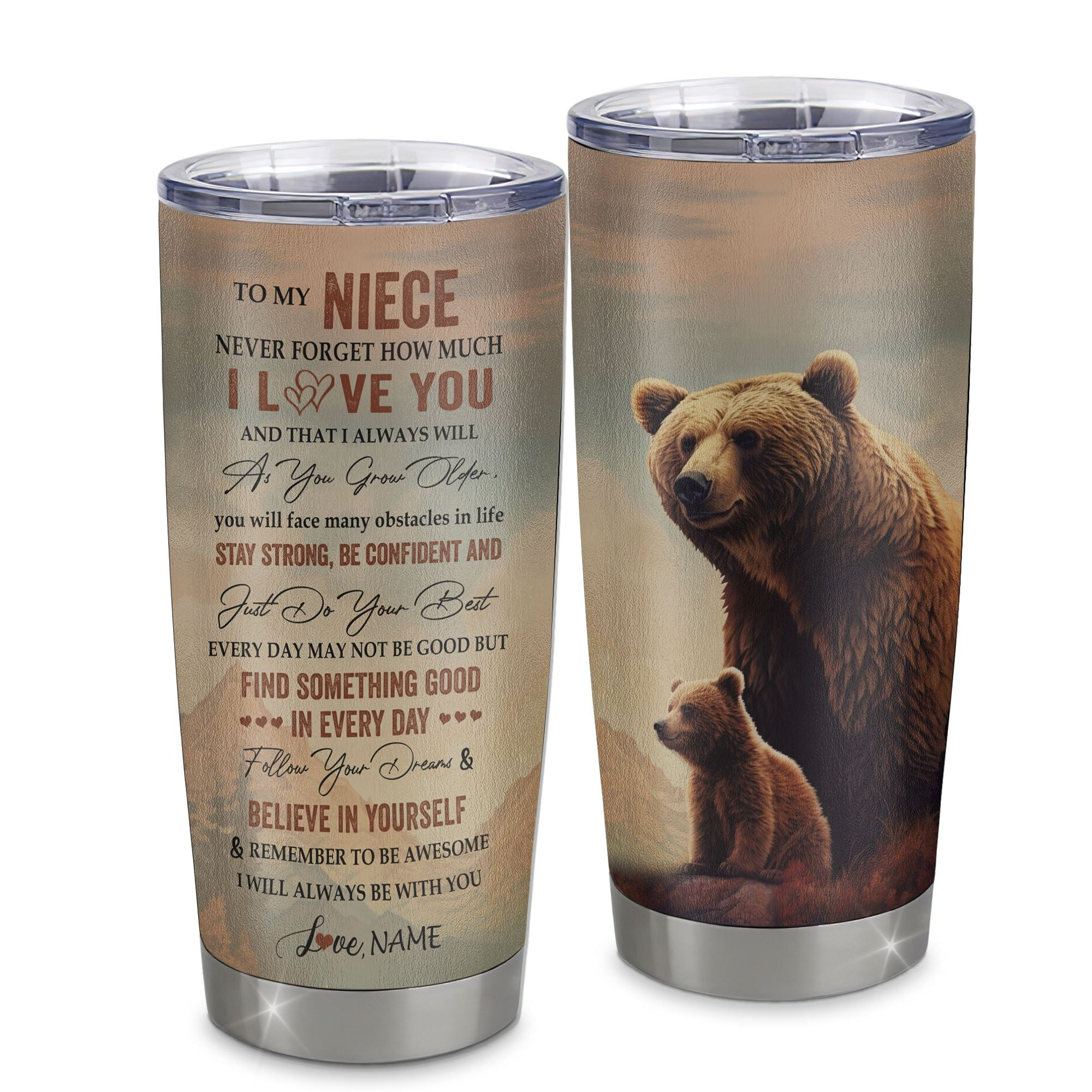 Personalized To My Niece I Love You Forever Tumbler From Aunt Uncle Auntie Stainless Steel Cup Bear Niece Birthday Gifts Graduation Gift