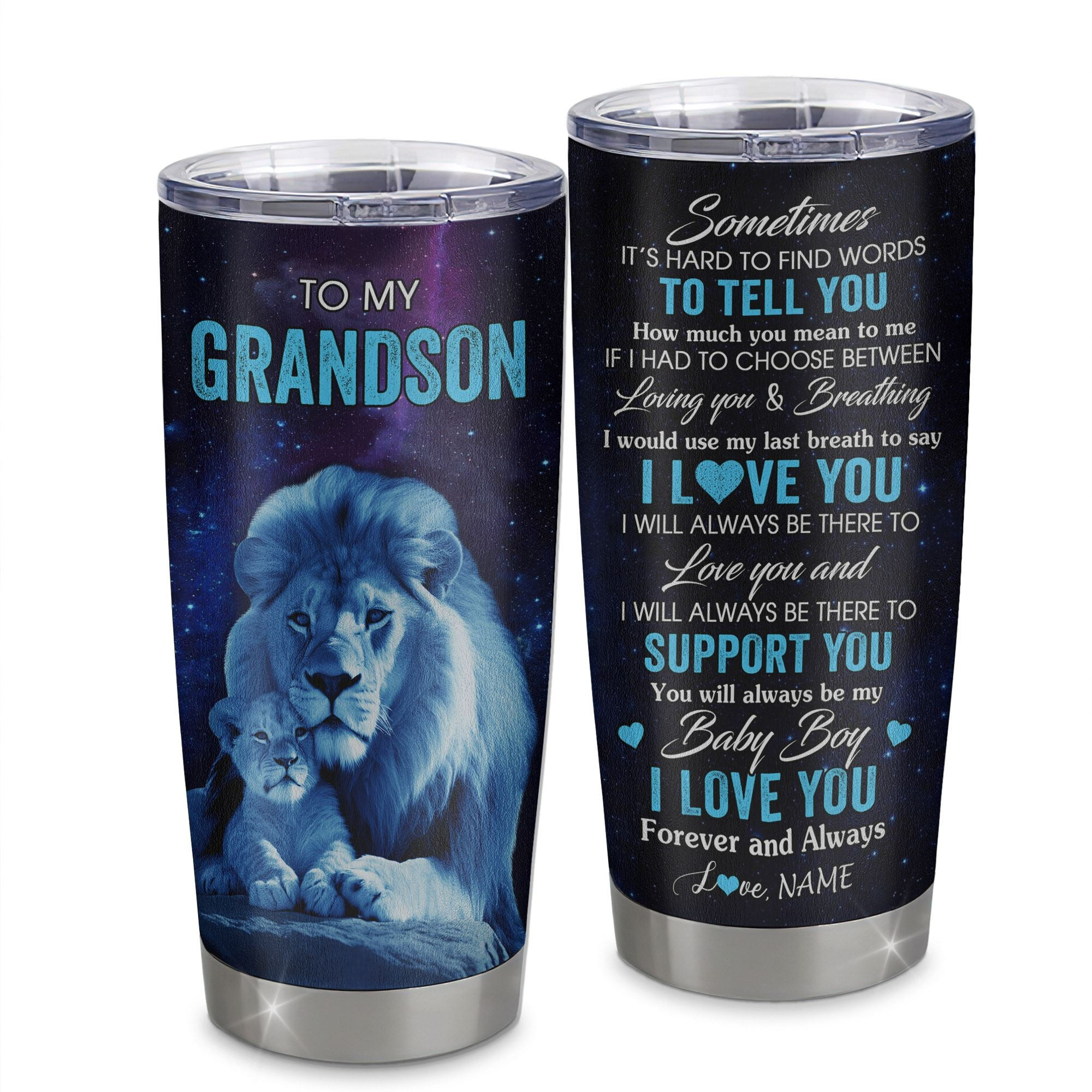 Personalized To My Grandson Tumbler From Grandpa Papa Stainless Steel Cup Sometimes It's Hard Lion Grandson Gift Birthday Graduation Gift