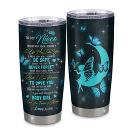 Personalized To My Niece Tumbler From Aunt Auntie Uncle Stainless Steel Cup Fairy Silhouette Fantasy Moon Niece Birthday Graduation Gift