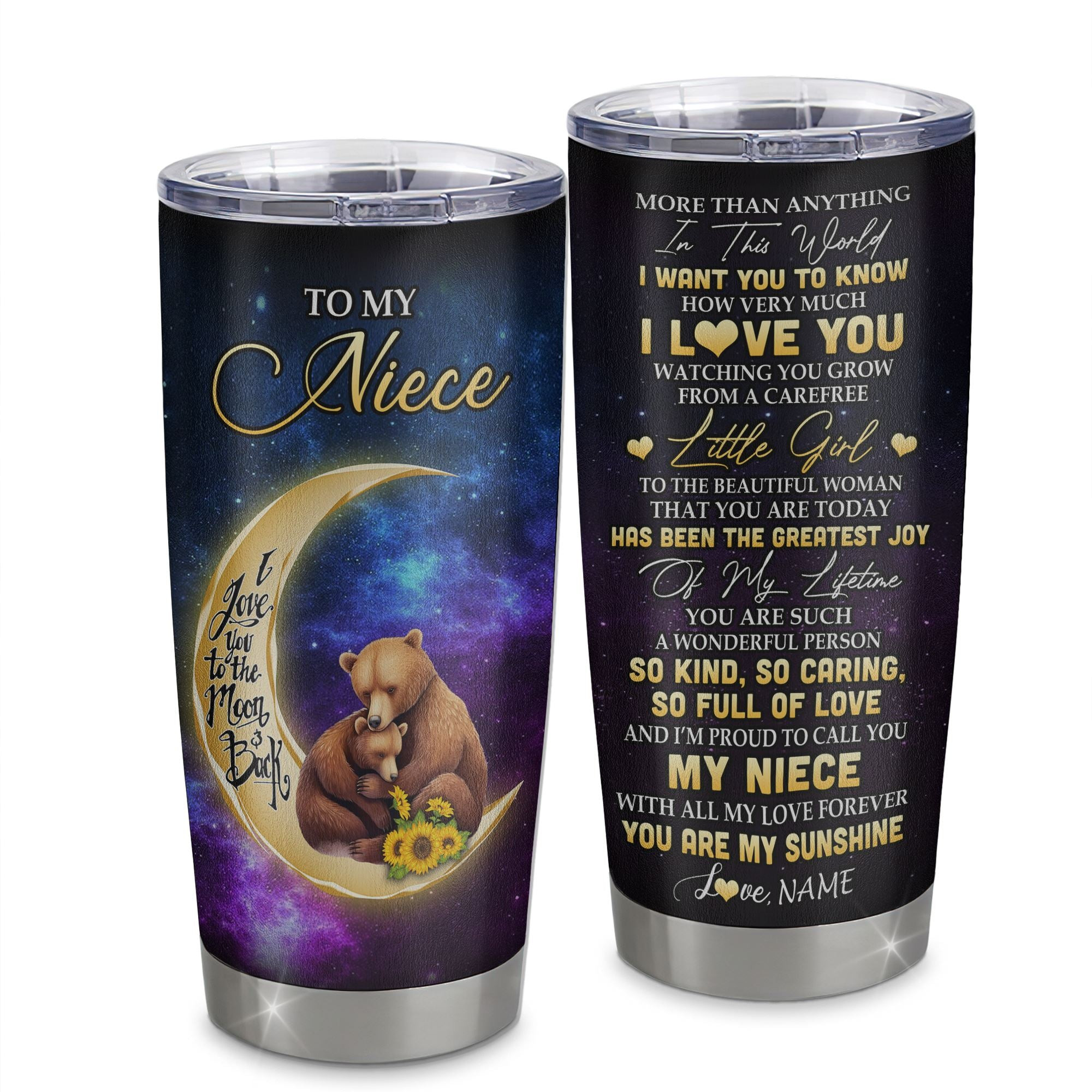 Personalized To My Niece Tumbler From Aunt Uncle Positive Energy Encourage Brave Little Bear Niece Birthday Gifts Graduation Gift
