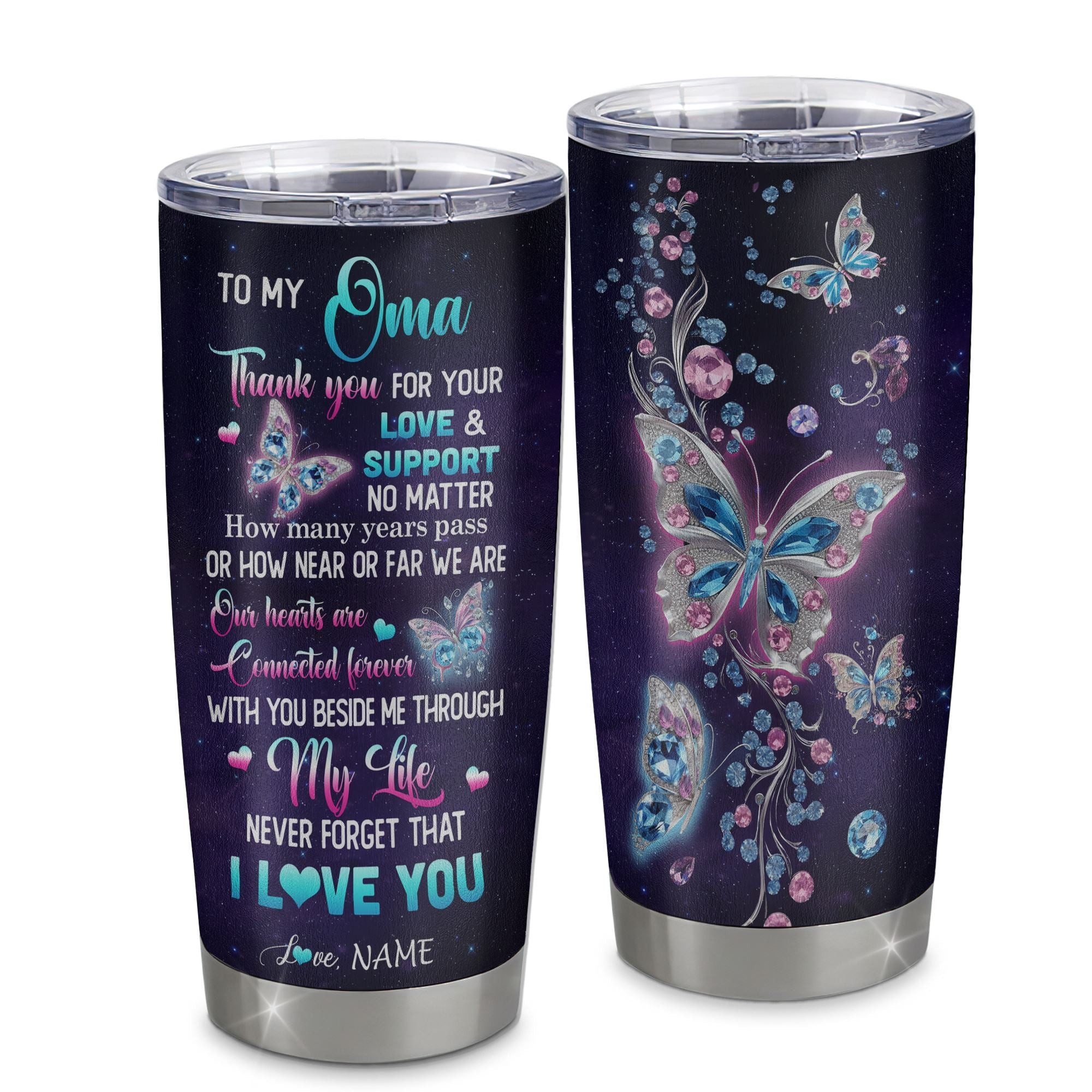 Personalized To My Oma Tumbler From Grandkids Granddaughter Butterfly Thank You For Your Love Oma Gift Birthday Mothers Day Gift