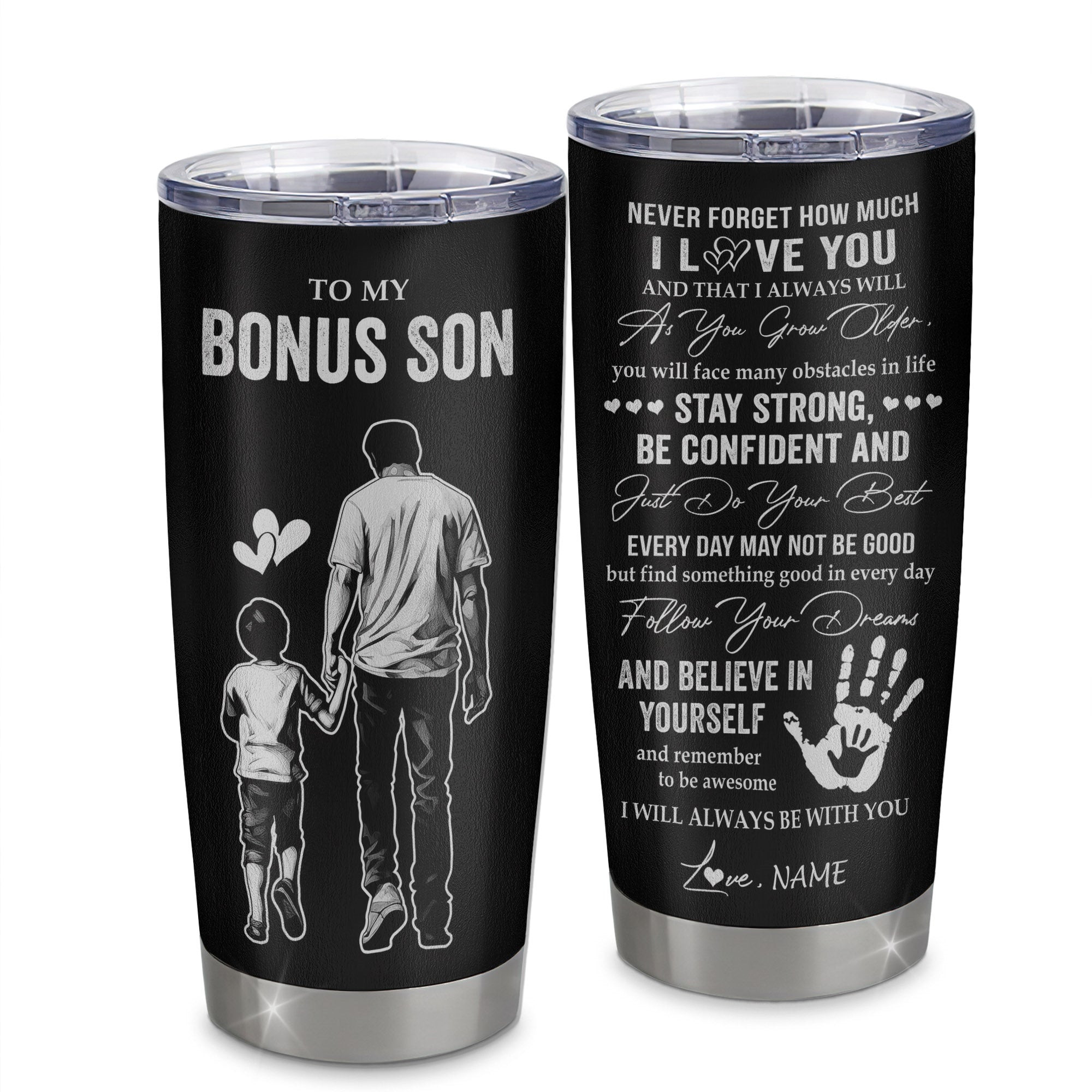 Personalized To My Bonus Son Tumbler Stainless Steel Cup I Love You Forever From Stepdad Stepson Birthday Gifts Thanksgiving Graduation Gift