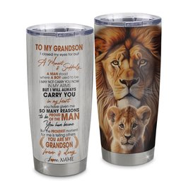 Personalized To My Grandson Lion Tumbler From Papa Grandpa I Closed My Eyes Great Grandson Birthday Gifts Graduation Gift