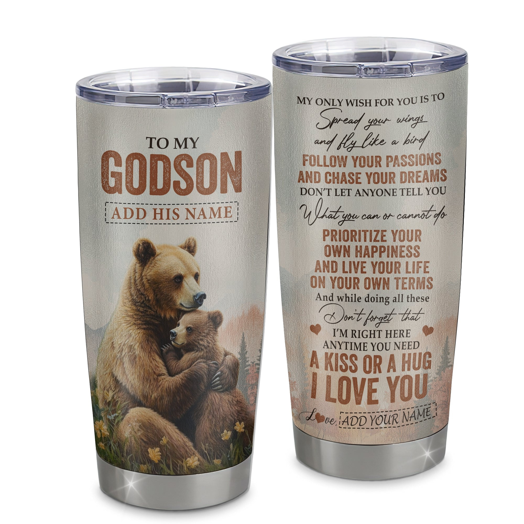 Personalized To My Godson Gifts Tumbler From Godmother Uncle Bear My Only Wish For You Godson Birthday Gifts Graduation Gift