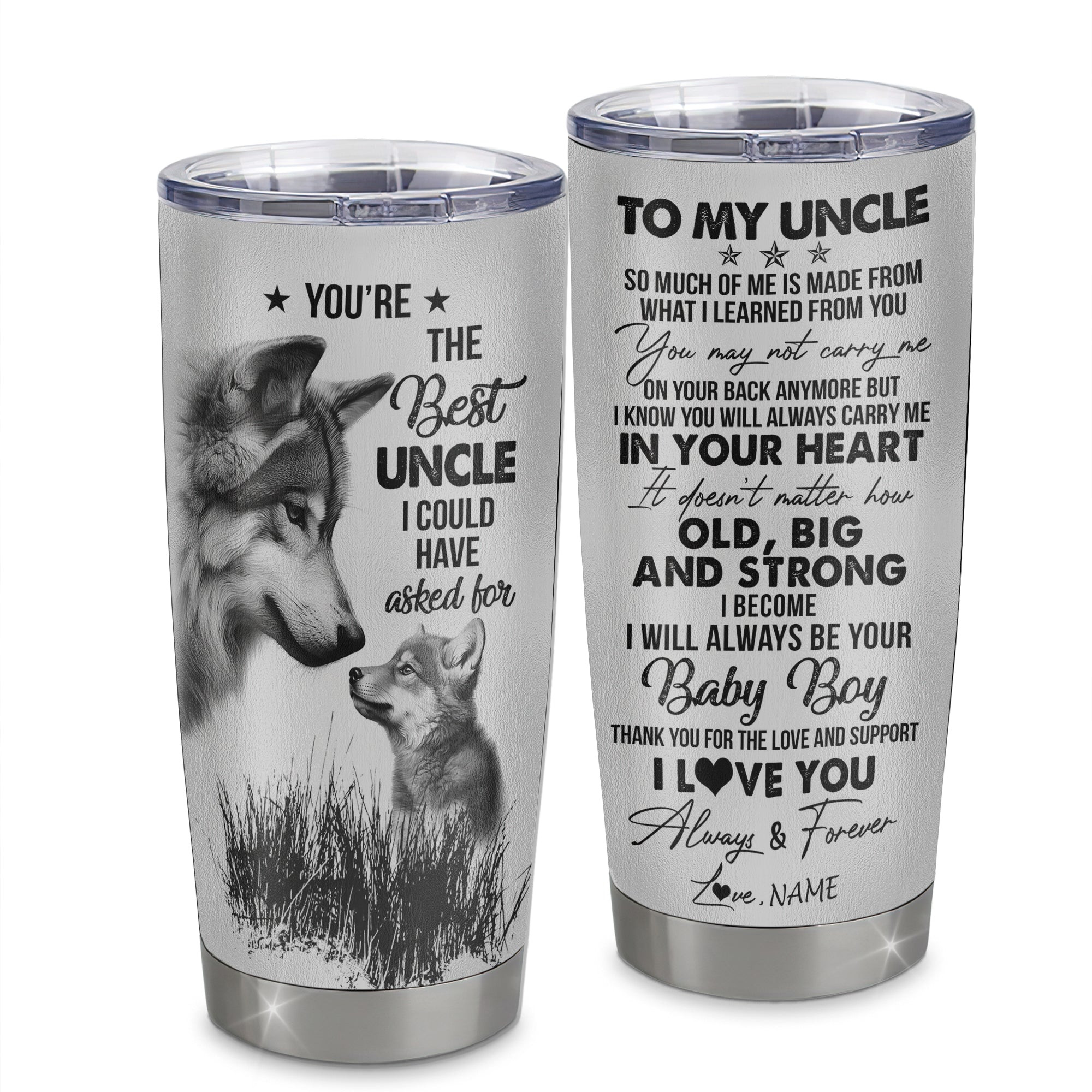 Personalized To My Uncle From Nephew Stainless Steel Tumbler Cup Wolf Always Be Your Little Boy Uncle Fathers Day Birthday Gift