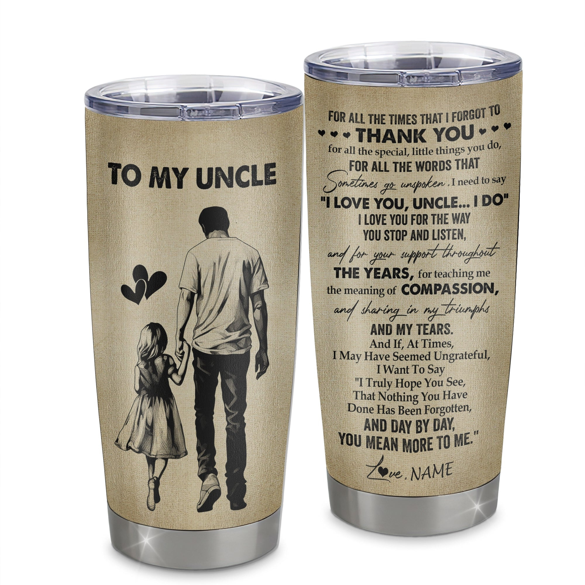 Personalized To My Uncle Tumbler From Niece Stainless Steel Cup For All The Times That I Forgot To Thank You Uncle Birthday Fathers Day Gift