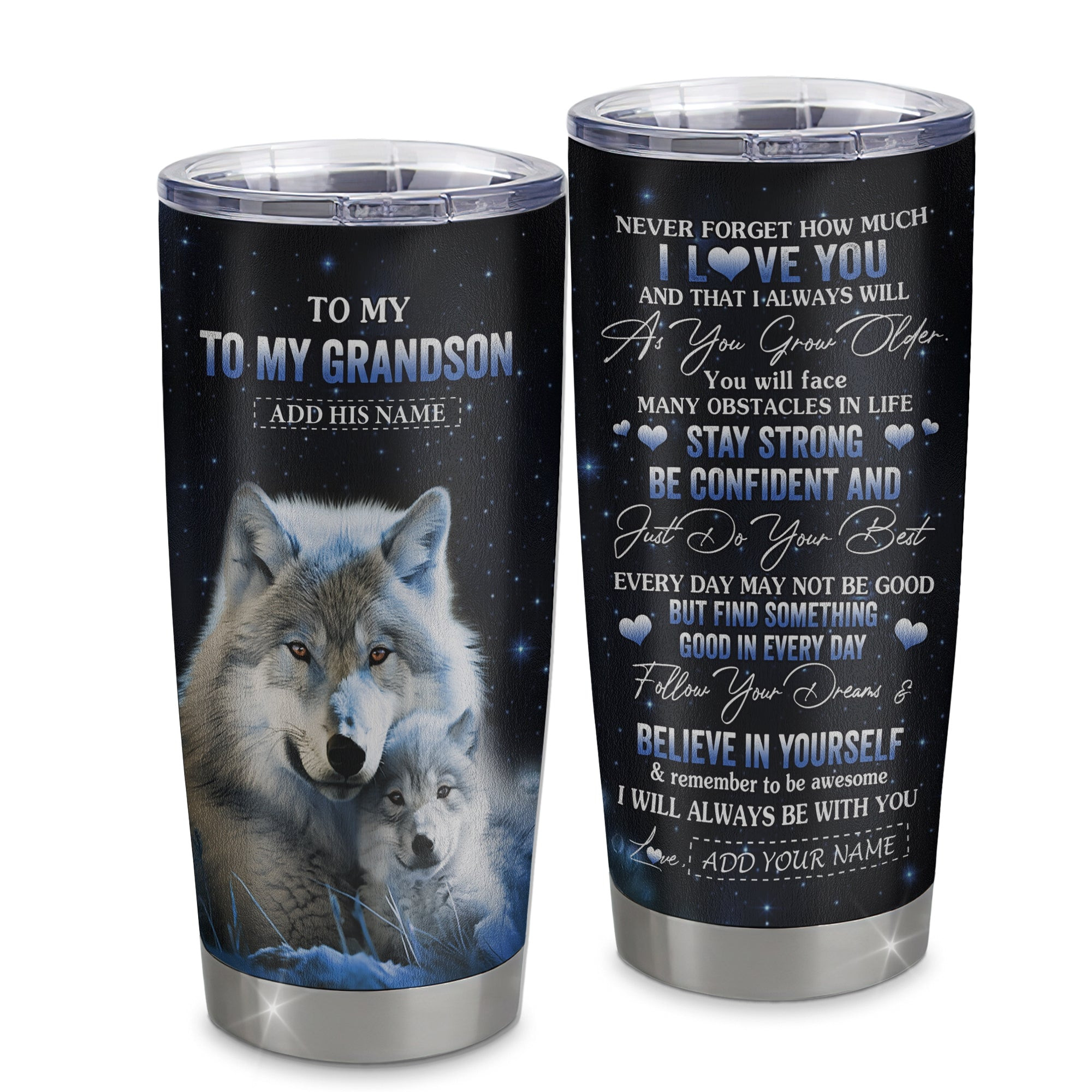 Personalized To My Grandson I Love You Forever Tumbler From Grandma Grandpa Wolf Grandson Birthday Gifts Graduation Gift