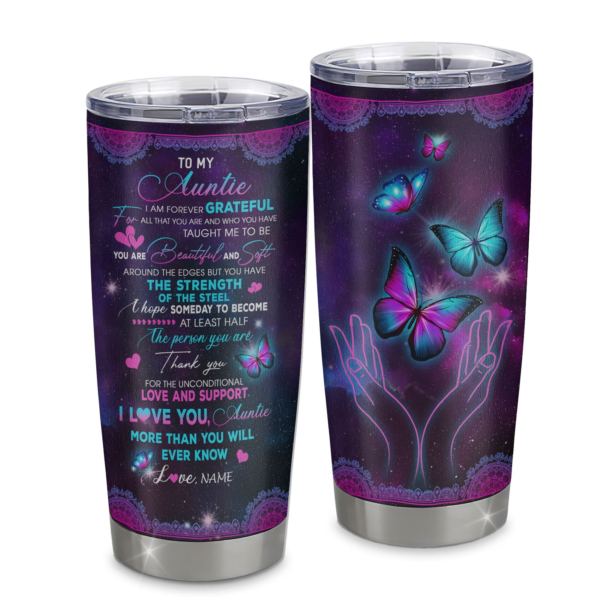 Personalized To My Auntie From Niece Nephew Stainless Steel Tumbler Cup You Are Beautiful Butterfly Auntie Mothers Day Birthday Gift