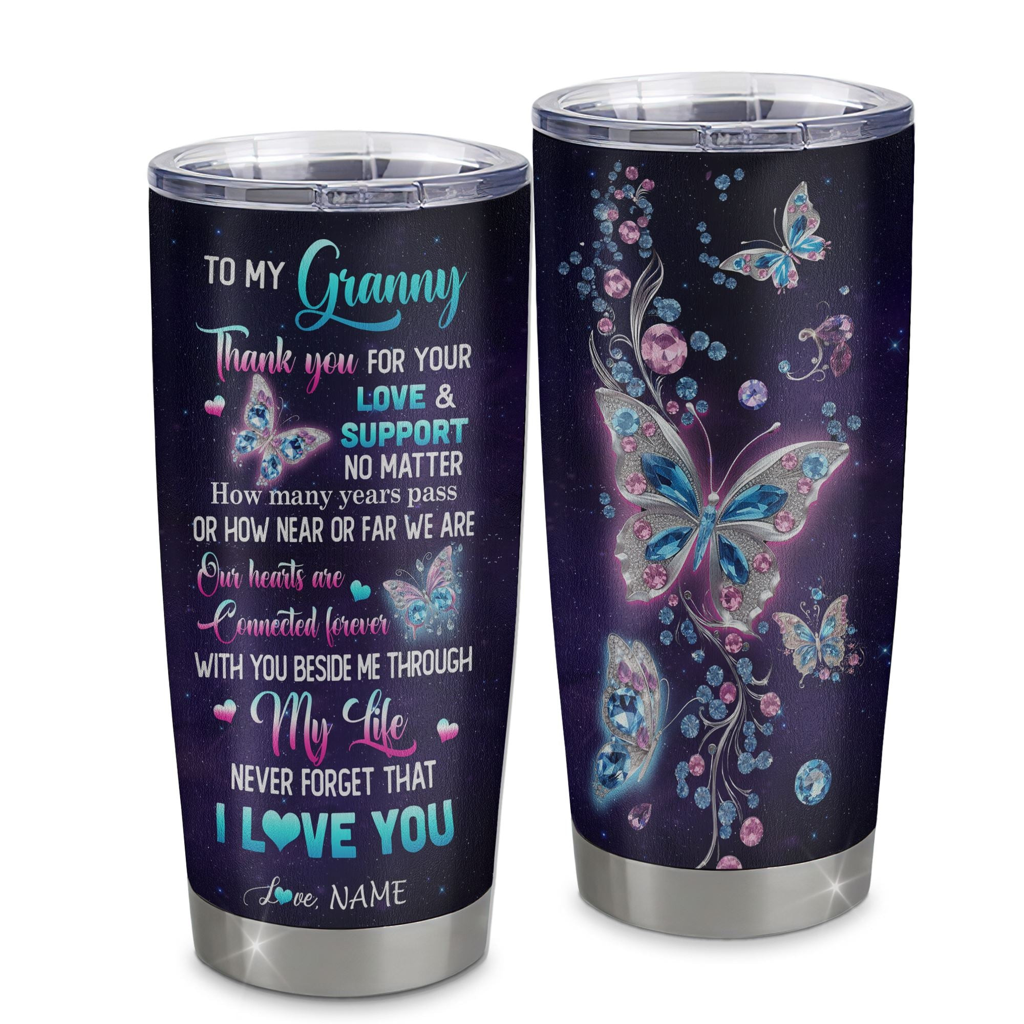 Personalized To My Granny Tumbler From Grandkids Granddaughter Butterfly Thank You For Your Love Granny Gift Birthday Mothers Day Gift