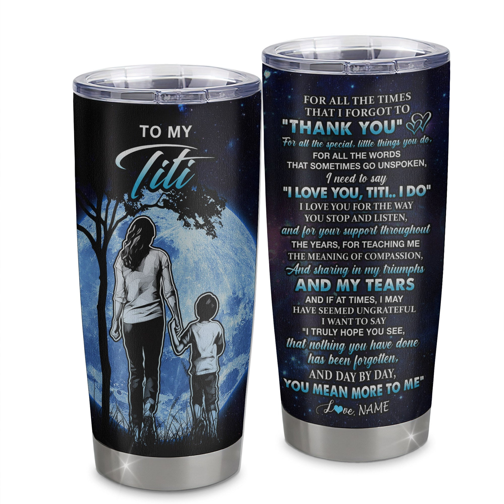 Personalized To My Titi Tumbler From Nephew Stainless Steel Cup Thank You Day By Day Titi Birthday Mothers Day Thanksgiving Gift