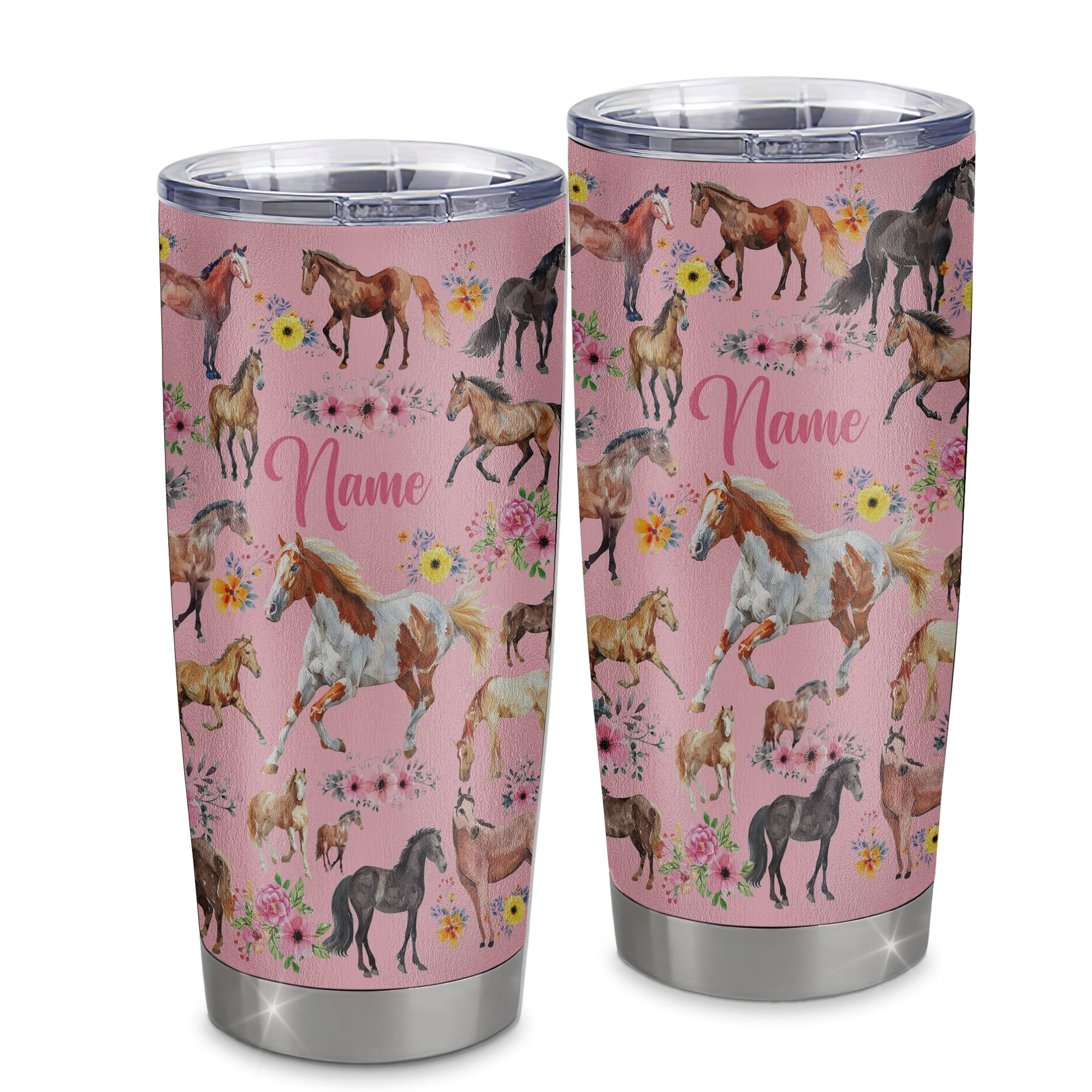 Personalized Horse Tumbler For Girl Kid Loves Horses Flower Floral Women For Daughter Niece Granddaughter Birthday Graduation Thanksgiving Gift