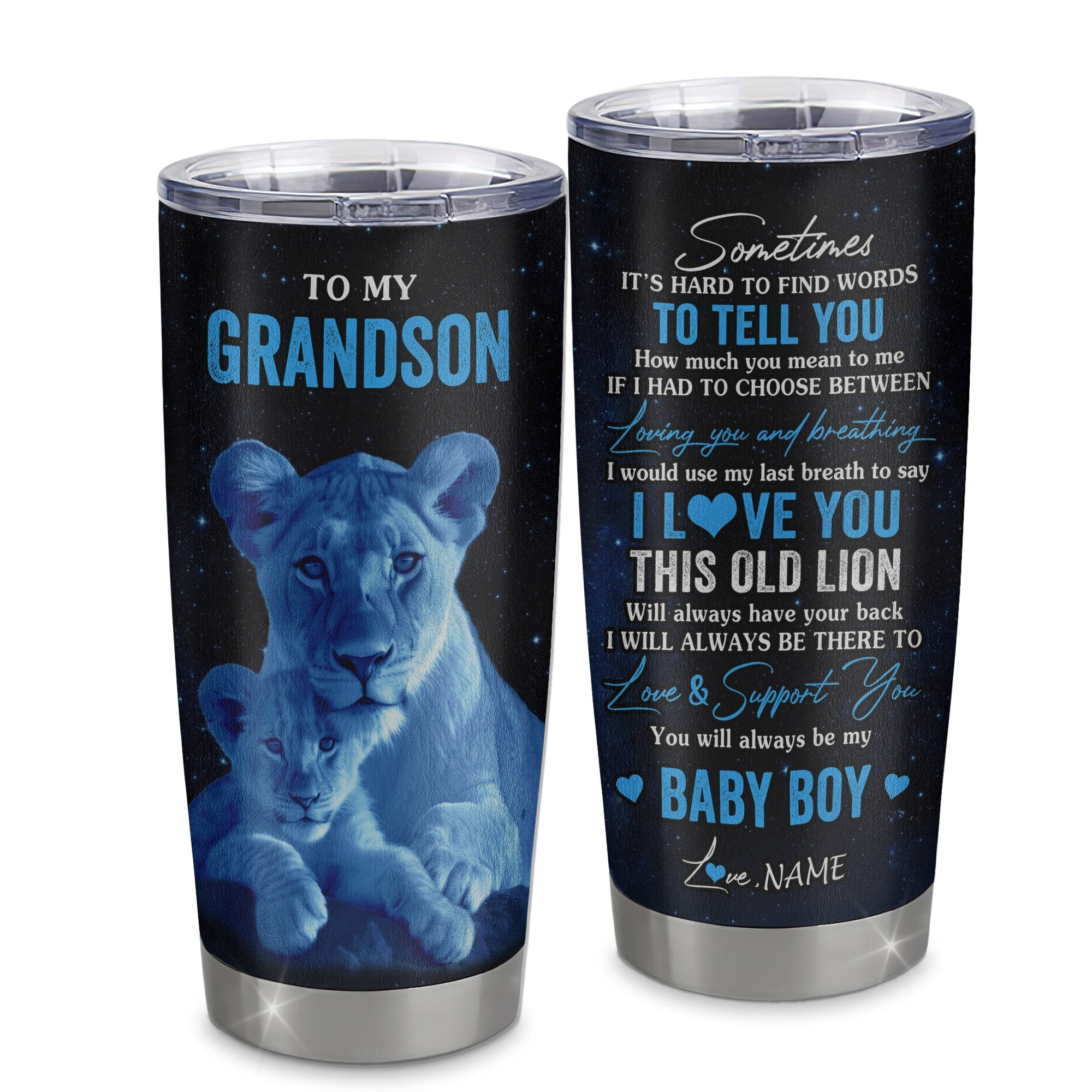 Personalized To My Grandson Tumbler From Grandma Gigi Stainless Steel Cup I Love You This Old Lion Grandson Birthday Graduation Gift