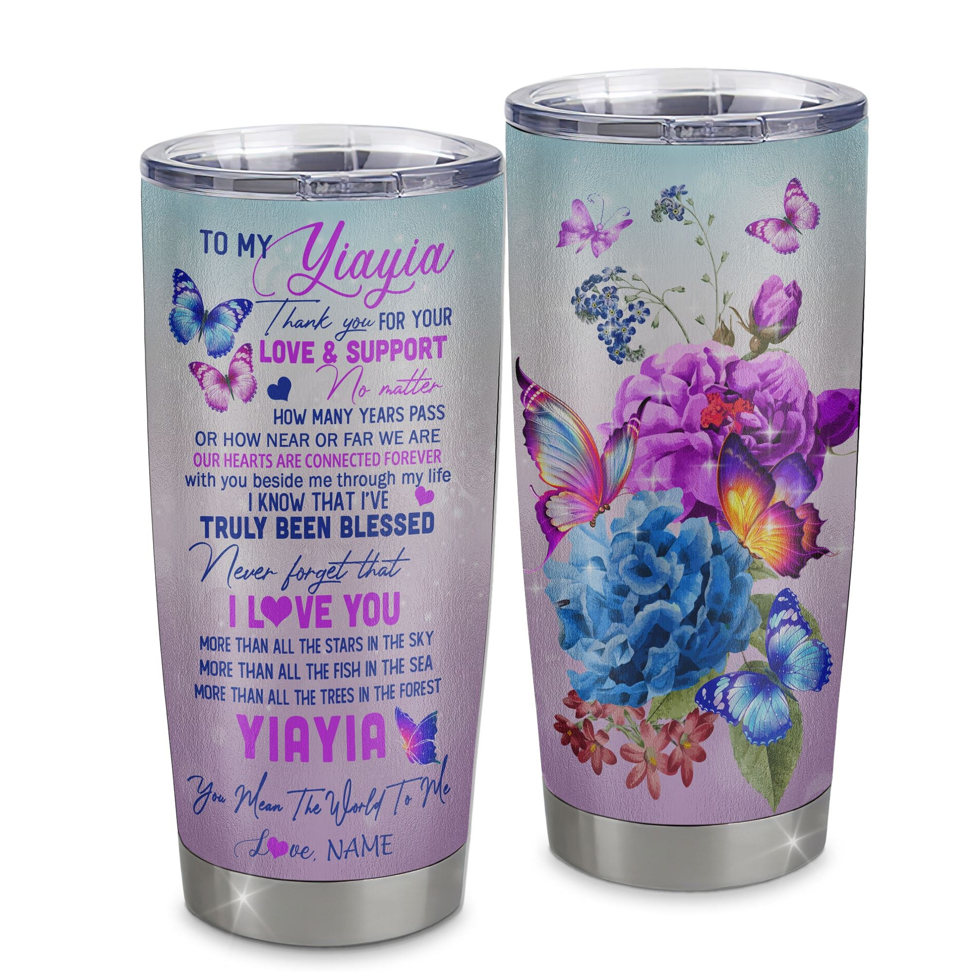 Personalized Yiayia From Granddaughter Stainless Steel Tumbler Cup Thank You Never Forget I Love You Yiayia Mothers Day Birthday Gift
