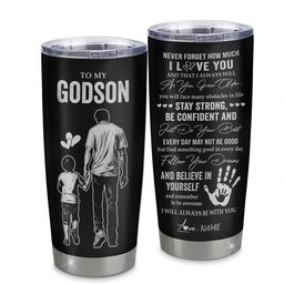 Personalized To My Godson Tumbler Stainless Steel Cup I Love You Forever From Godfather Godson Birthday Gifts Thanksgiving Graduation Gift