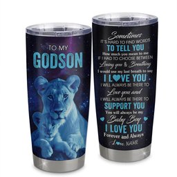 Personalized To My Godson Tumbler From Godmother Aunt Stainless Steel Cup Sometimes It's Hard Lion Godson Gift Birthday Graduation Gift