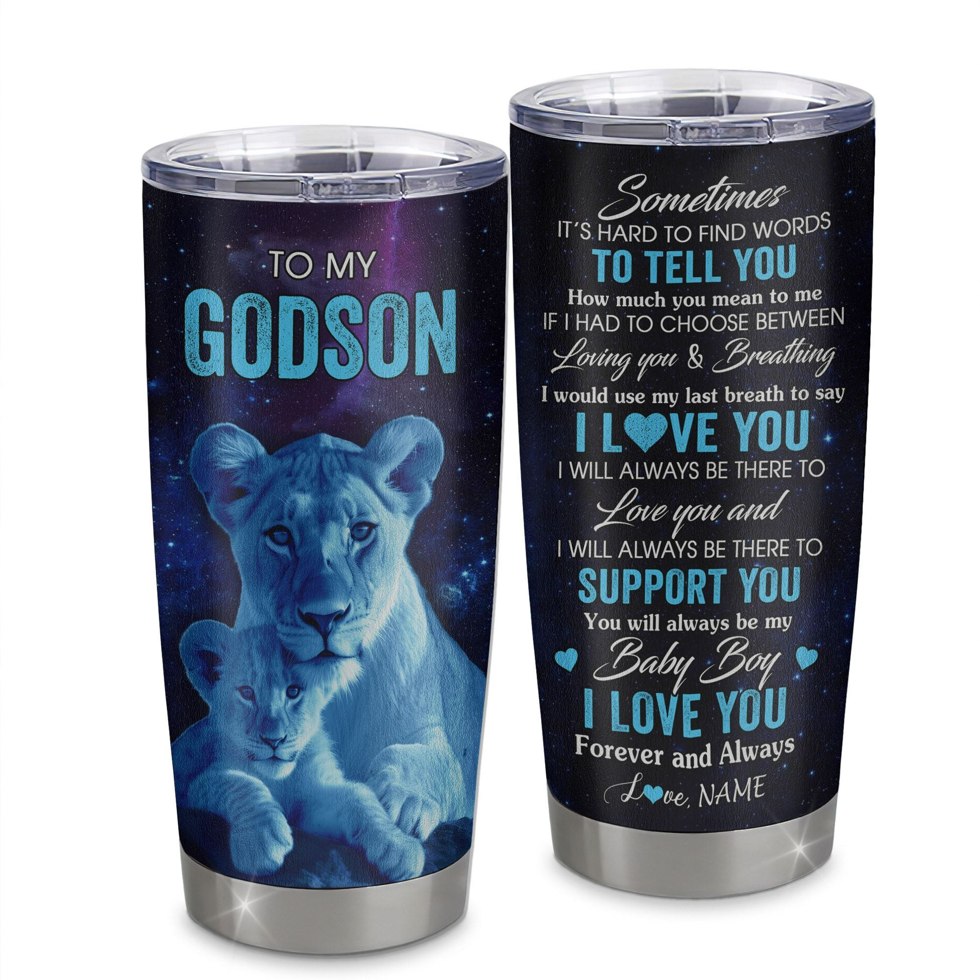 Personalized To My Godson Tumbler From Godmother Aunt Stainless Steel Cup Sometimes It's Hard Lion Godson Gift Birthday Graduation Gift