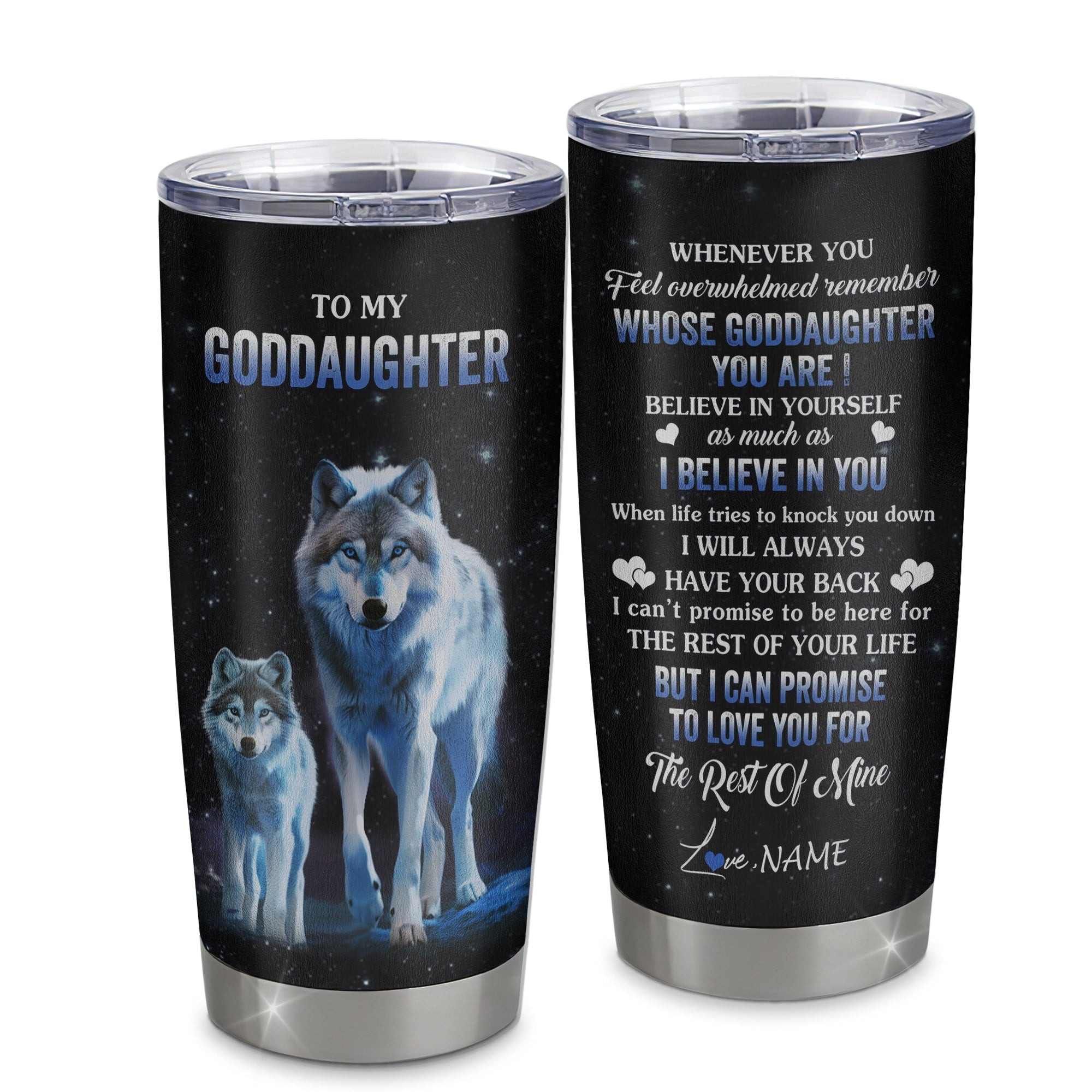 Personalized To My Goddaughter Tumbler From Godmother Uncle Stainless Steel Cup Wolf Goddaughter Birthday Gifts Graduation Gift
