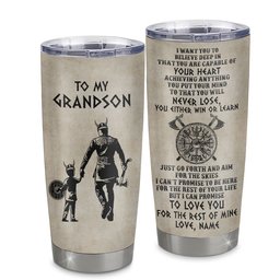 Personalized To My Grandson Tumbler From Grandpa Papa Stainless Steel Cup You Will Never Lose Viking Grandson Birthday Graduation Gift