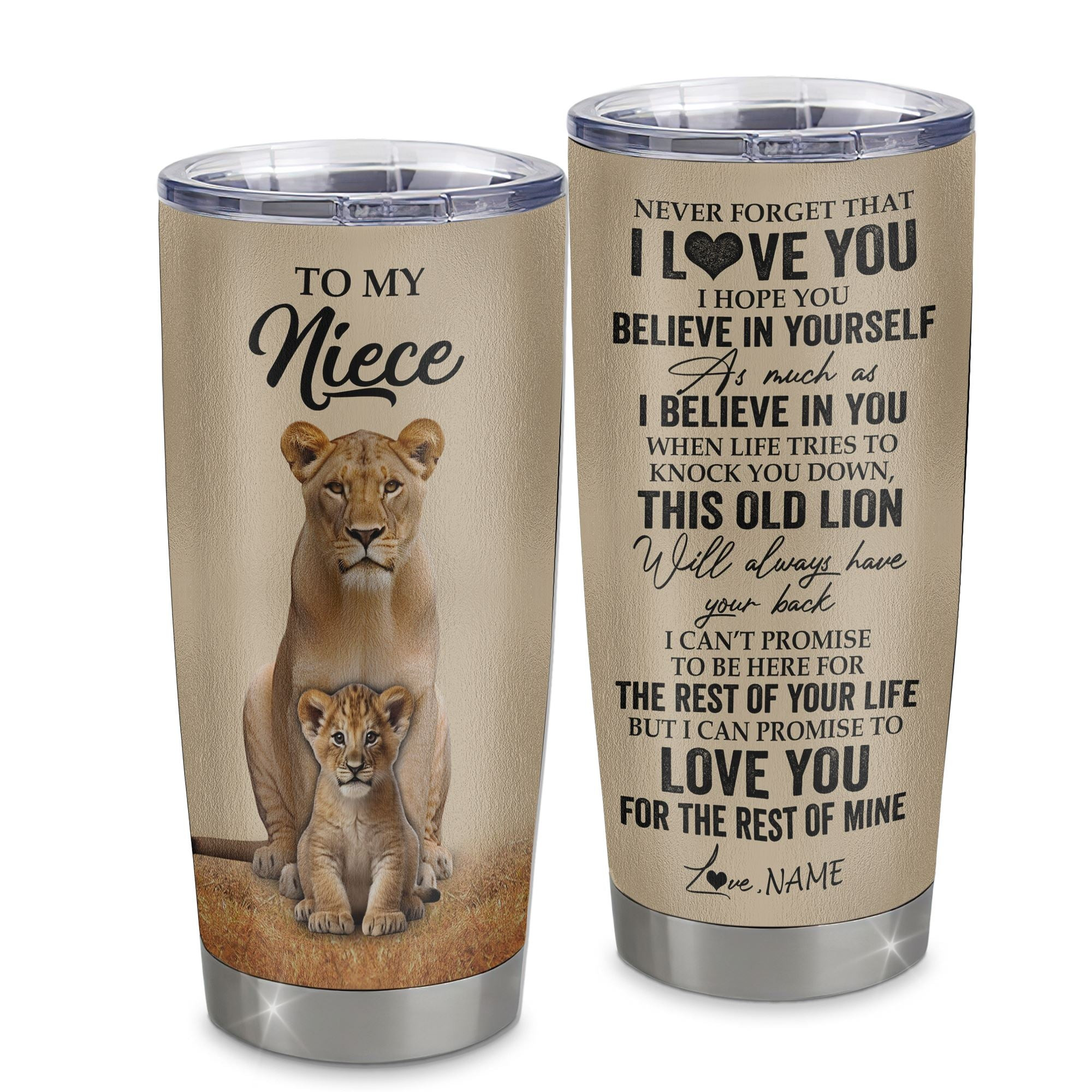 Personalized To My Niece Tumbler From Aunt Auntie Lion Stainless Steel Cup Never Forget That I Love You Niece Birthday Gifts Graduation Gift