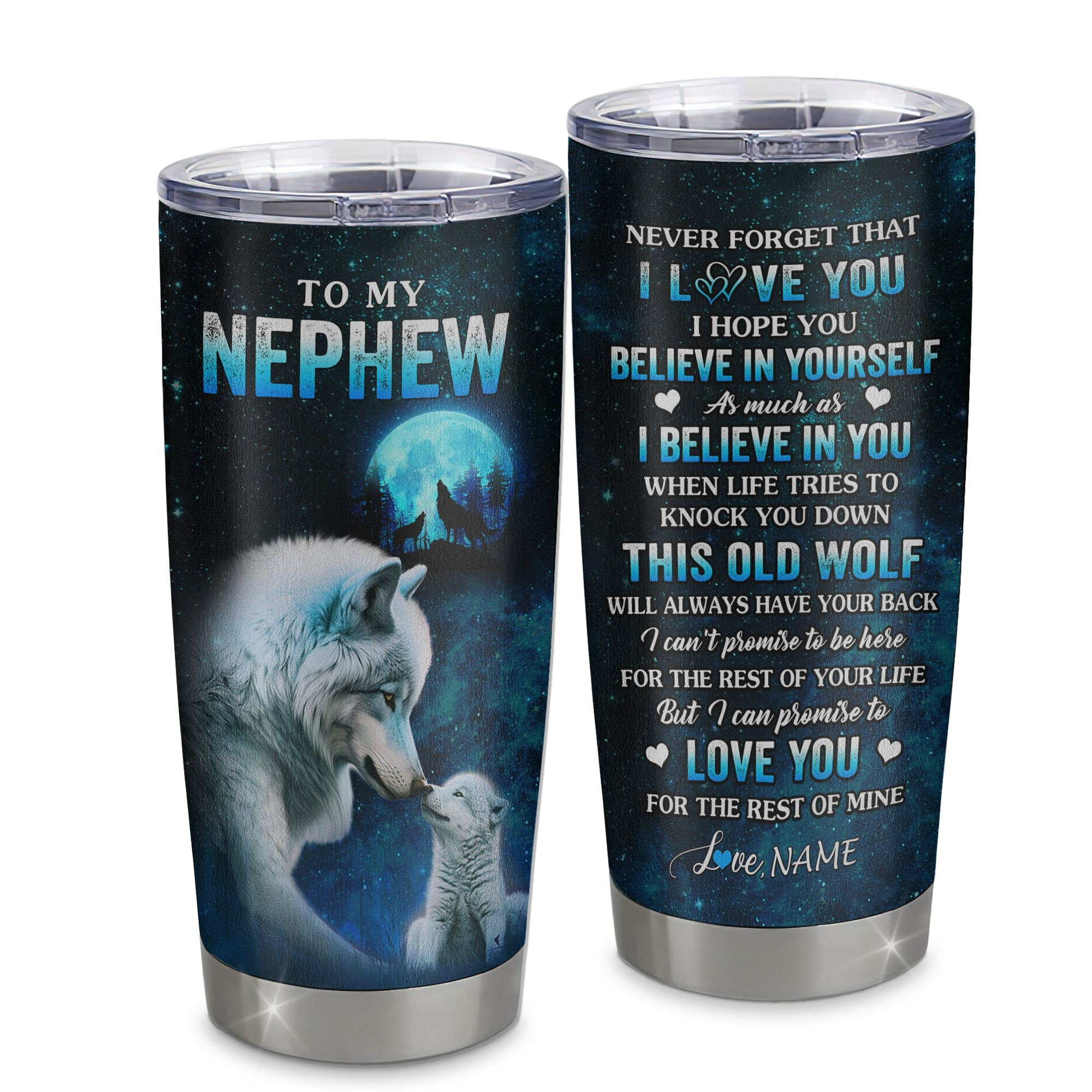 Personalized To My Nephew Tumbler From Aunt Uncle Stainless Steel Cup This Old Wolf Love Nephew Birthday Gifts Graduation Gift