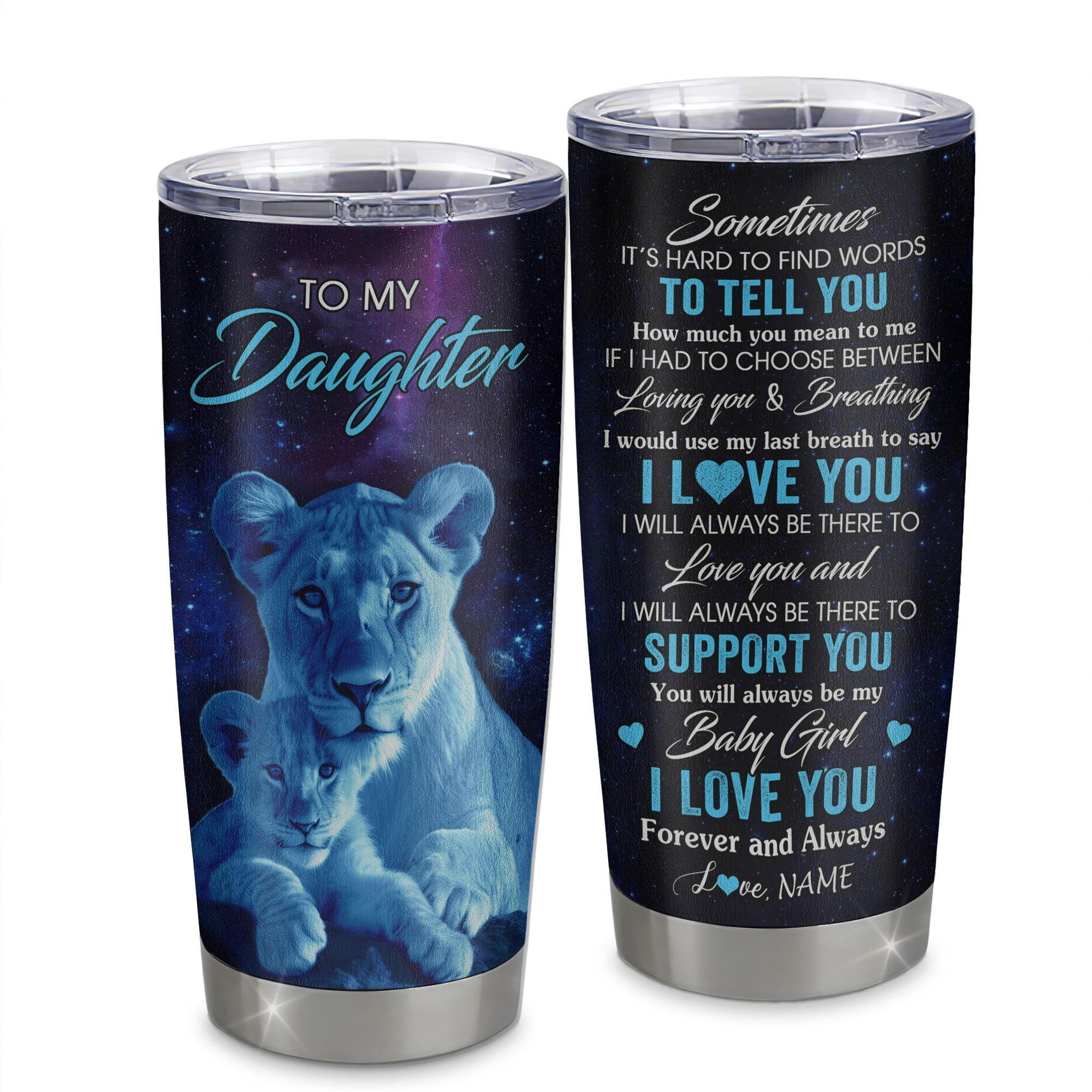 Personalized To My Daughter Tumbler From Mom Mother Stainless Steel Cup Sometimes It's Hard Lion Daughter Gift Birthday Graduation Gift