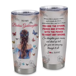 Personalized To My Badass Goddaughter Tumbler From Aunt Uncle Floral Butterfly Goddaughter Birthday Gifts Graduation Gift