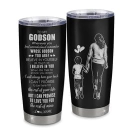 Personalized To My Godson Tumbler From Godmother Stainless Steel Cup Whenever You Feel Overwhelmed Godson Birthday Graduation Gift