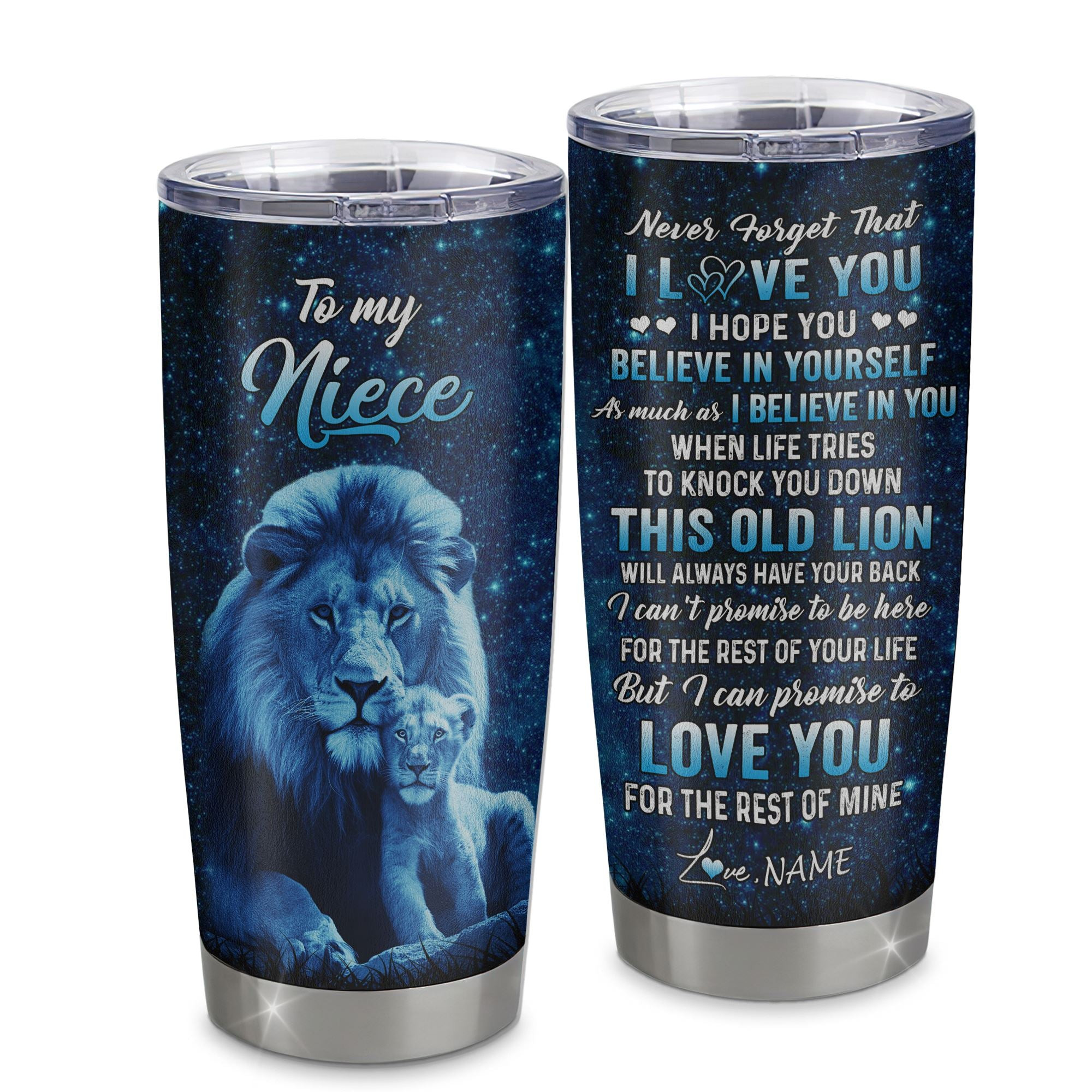 Personalized To My Niece Tumbler From Uncle Stainless Steel Cup This Old Lion Love You Niece Birthday Gift