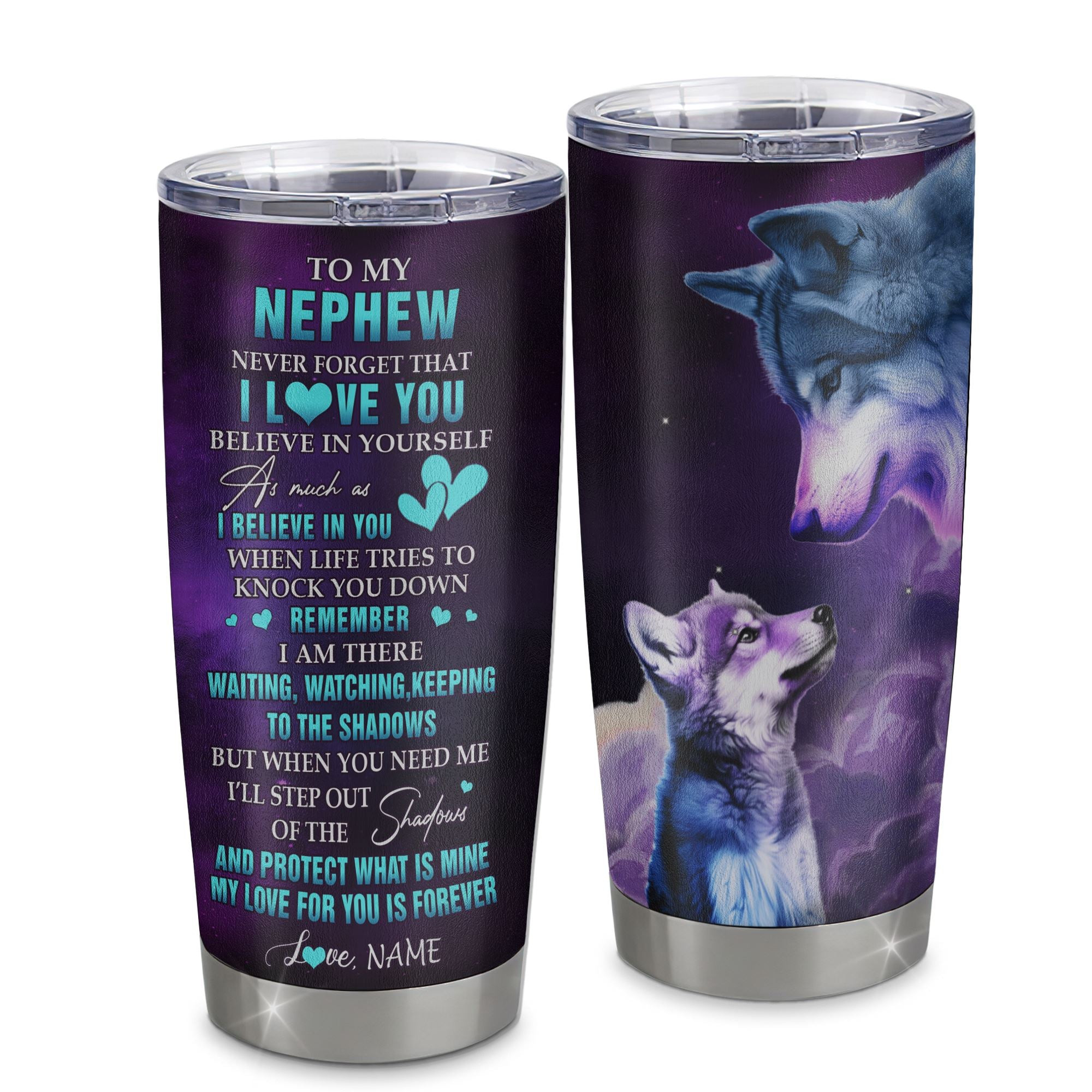Personalized To My Nephew Tumbler From Aunt Auntie Uncle Stainless Steel Cup Wolf Moon My Love For You Is Forever Nephew Birthday Gifts Gift