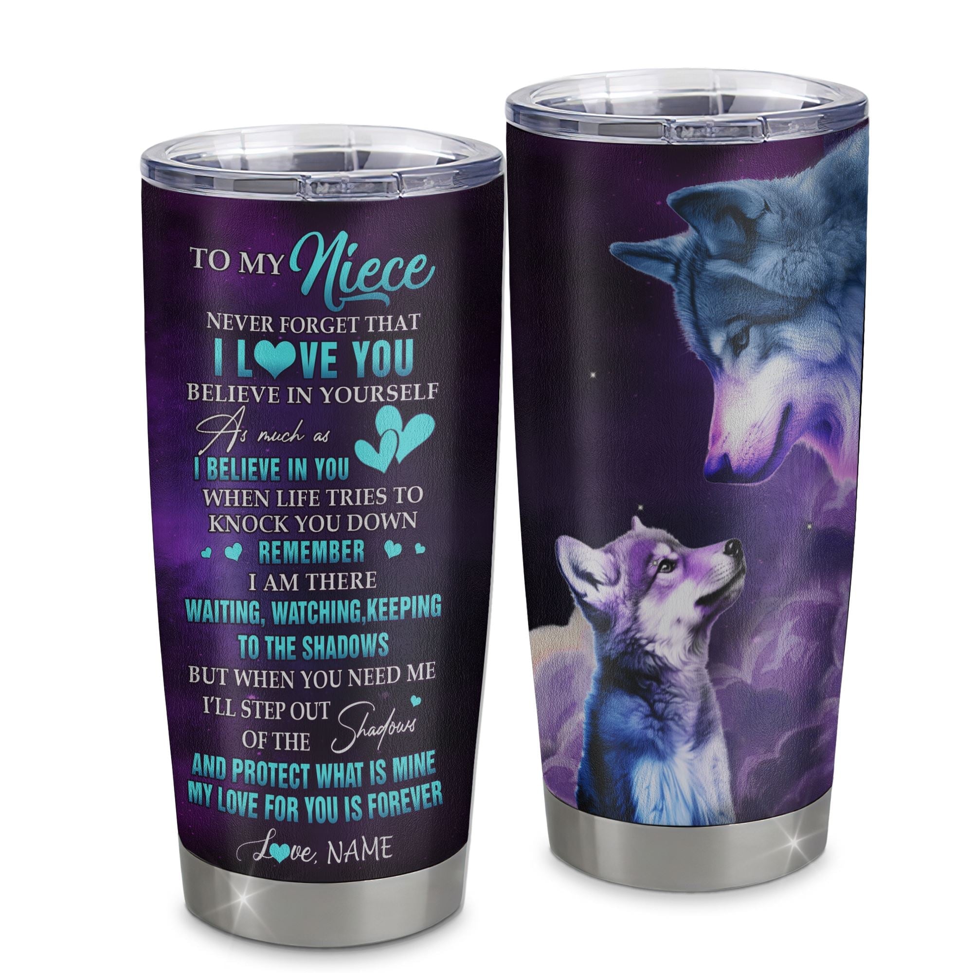 Personalized To My Niece Tumbler From Aunt Auntie Uncle Stainless Steel Cup Wolf Moon My Love For You Is Forever Niece Birthday Gifts Gift