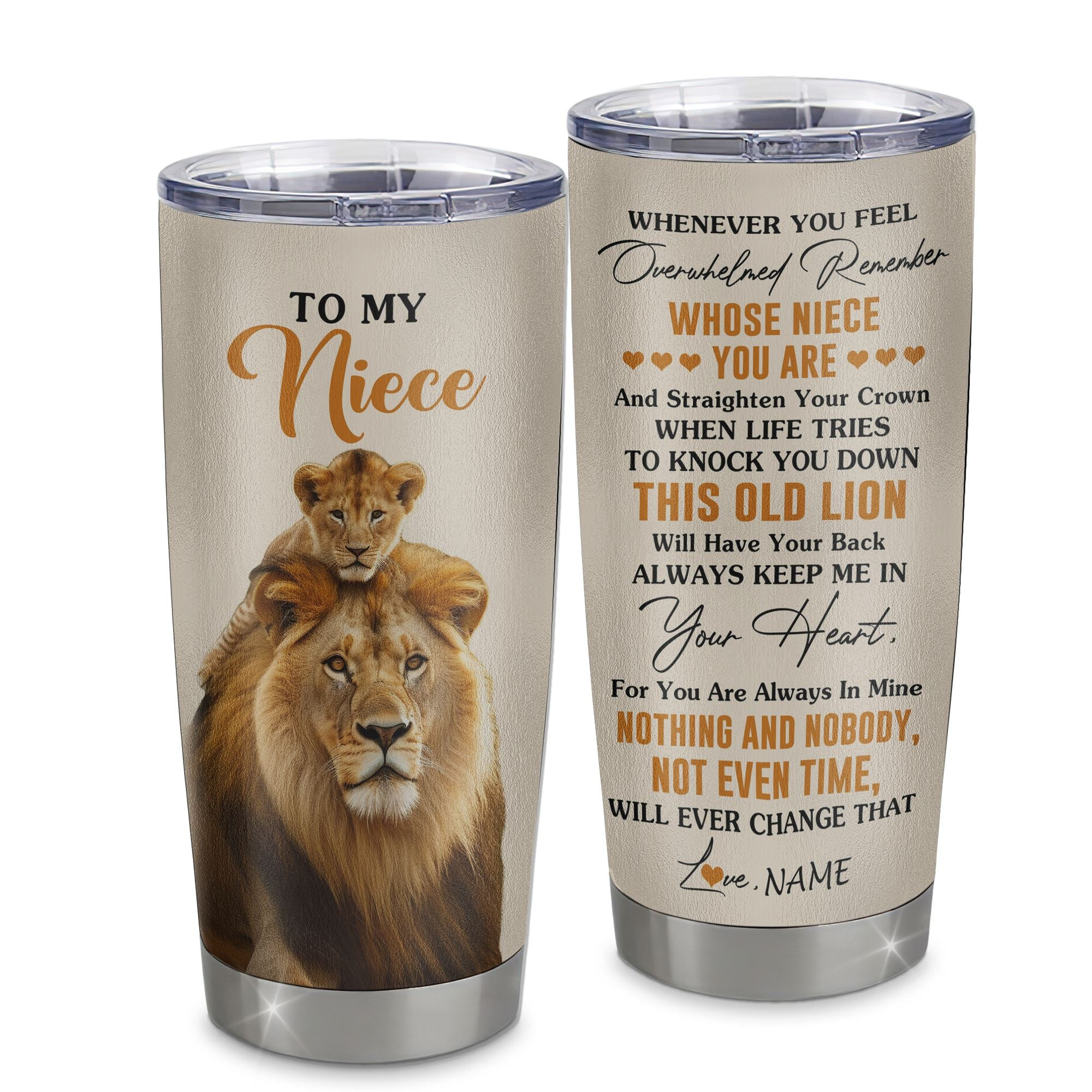 Personalized To My Niece Tumbler Cup From Uncle Whenever You Fell Overwhelmed Lion Niece Pendant Birthday Graduation Gift